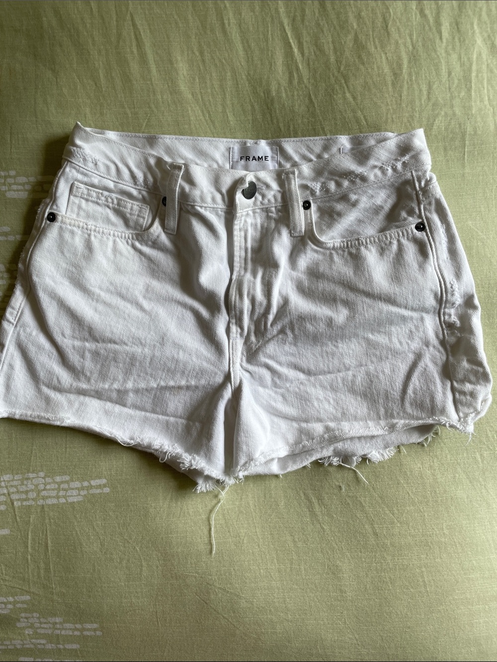 Frame Le Simone White Frayed Hem Denim Shorts